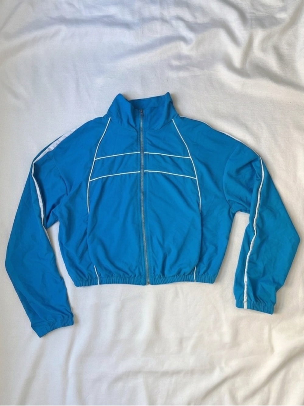 Vintage Y2K style Bright Blue Zip Front Track Jacket with White Piping